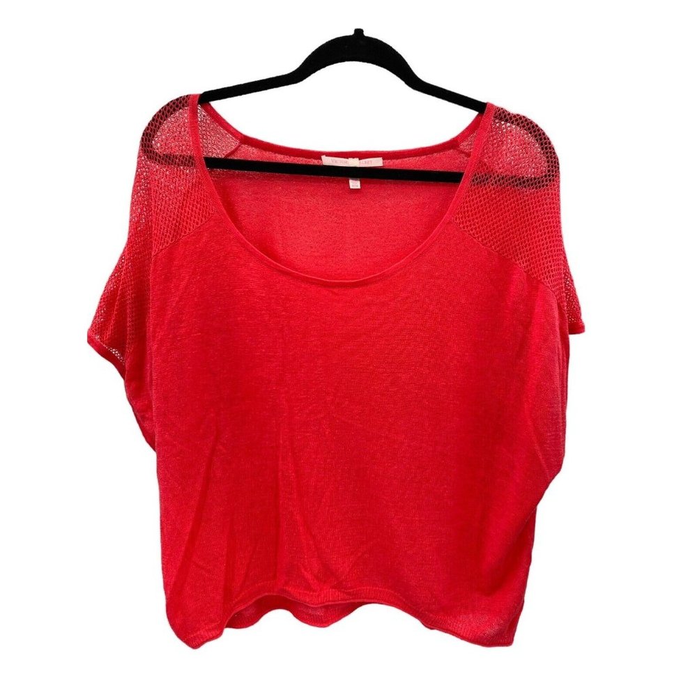Victorias Secret Shirt Women Medium‎ Pink Scoop Neck Linen Blend Mesh Dolman